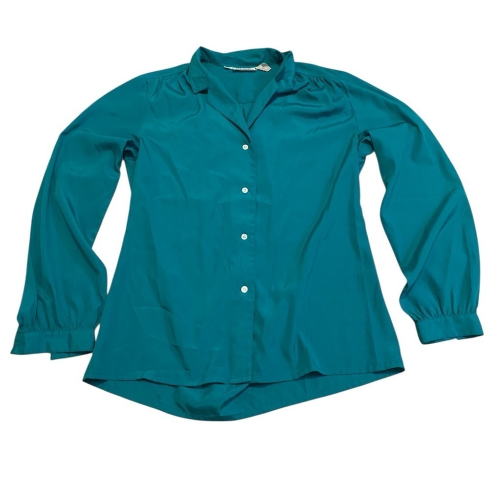 Vintage 'SFantastic' Saks Fifth Avenue Teal Polyester Blouse Top | Size 10